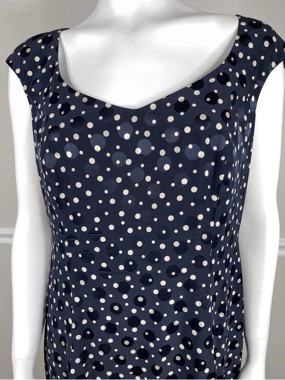 Escada Navy and Cream Polka Dot Midi Dress